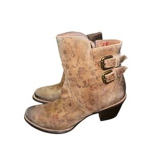 Lucchese Brown Floral Catalina Western Boots (bootie) Suede Size 9.5 Cowgirl NWT